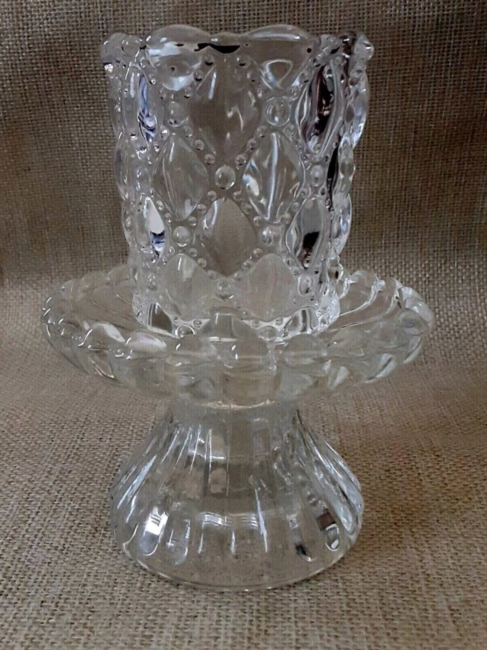 PartyLite CANDLE HOLDER Votive Glass Clear 2 Piece Set with Rubber Gasket